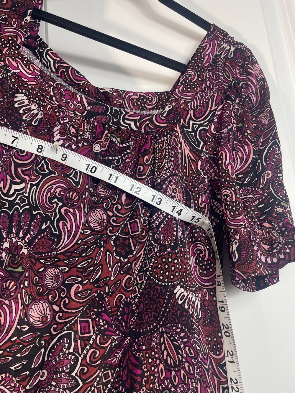 Maeve Anthropologie Maroon Paisley Maxi Dress XS Boho short Sleeve muumuu tiered - Picture 11 of 13